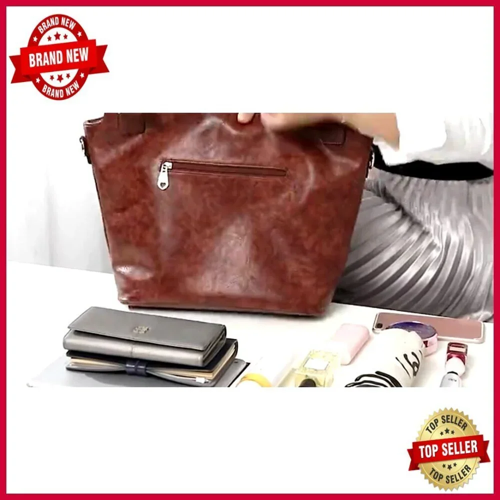 PU Leather Hobo Tote Bag with Adjustable Strap, Multi-Pocket Organizer